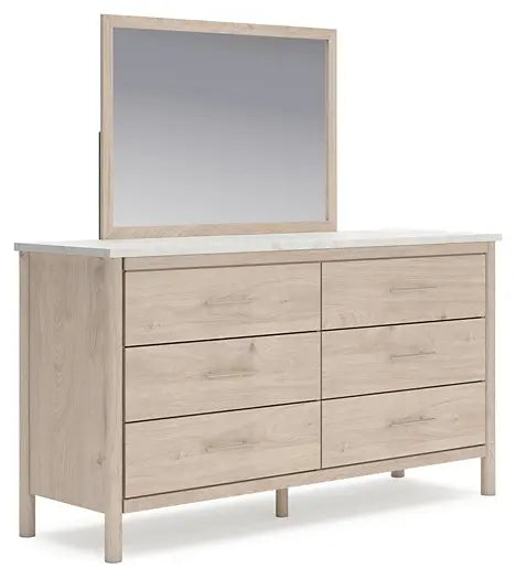 Cadmori Queen Upholstered Panel Bed with Mirrored Dresser, Chest and 2 Nightstands at Lee Furniture, NC