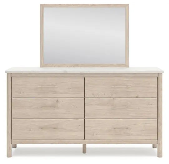 Cadmori Queen Upholstered Panel Bed with Mirrored Dresser, Chest and 2 Nightstands at Lee Furniture, NC