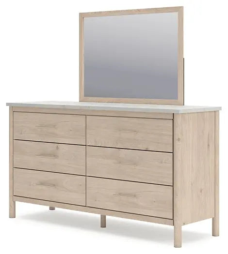 Cadmori Queen Upholstered Panel Bed with Mirrored Dresser, Chest and 2 Nightstands at Lee Furniture, NC