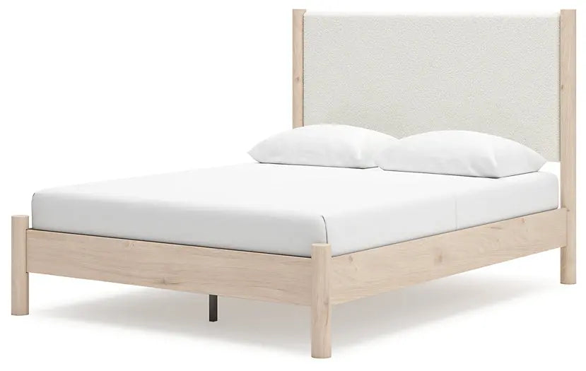 Cadmori Queen Upholstered Panel Bed with Mirrored Dresser, Chest and 2 Nightstands at Lee Furniture, NC