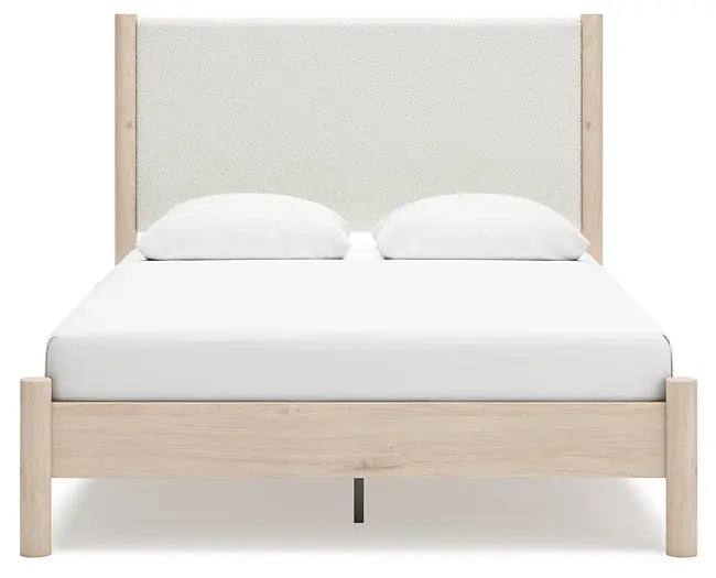 Cadmori Queen Upholstered Panel Bed with Mirrored Dresser, Chest and 2 Nightstands at Lee Furniture, NC