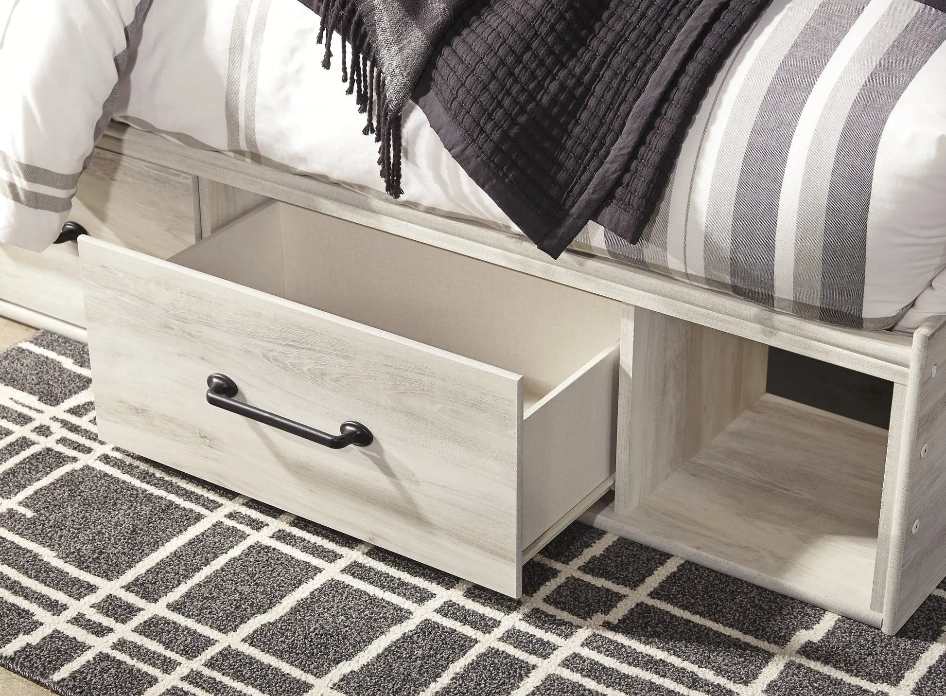 Cambeck King Panel Bed with 2 Storage Drawers with Mirrored Dresser, Chest and Nightstand at Lee Furniture, NC
