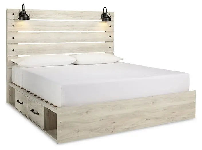 Cambeck King Panel Bed with 2 Storage Drawers with Mirrored Dresser, Chest and Nightstand at Lee Furniture, NC
