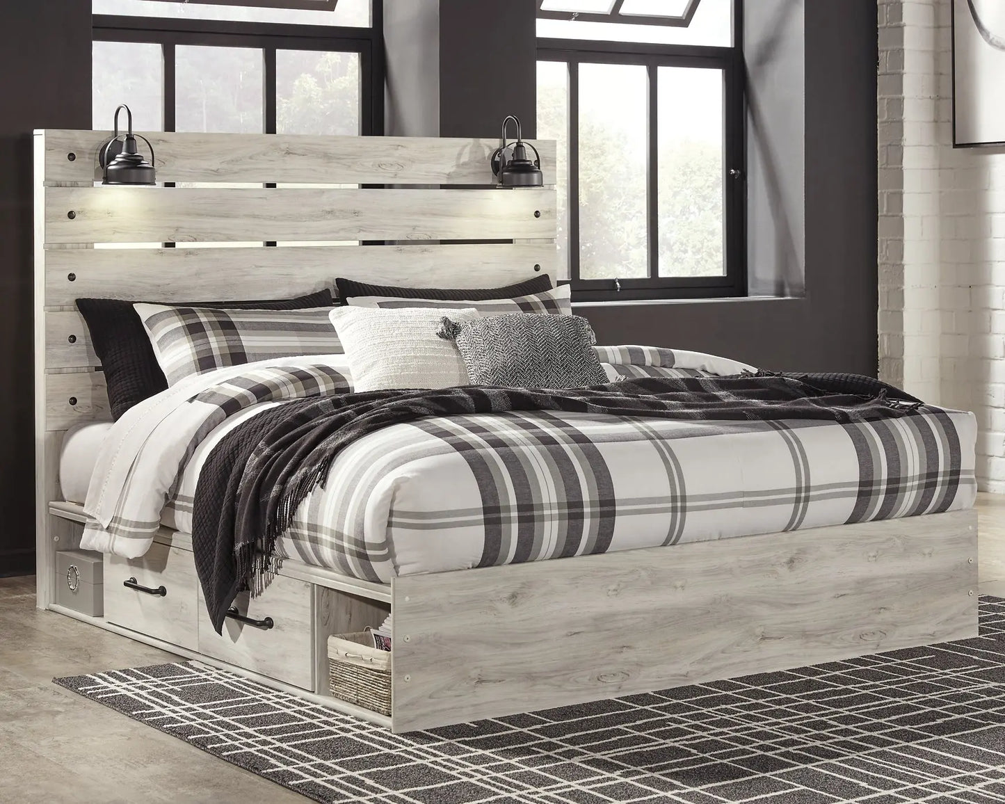 Cambeck King Panel Bed with 2 Storage Drawers with Mirrored Dresser, Chest and Nightstand at Lee Furniture, NC