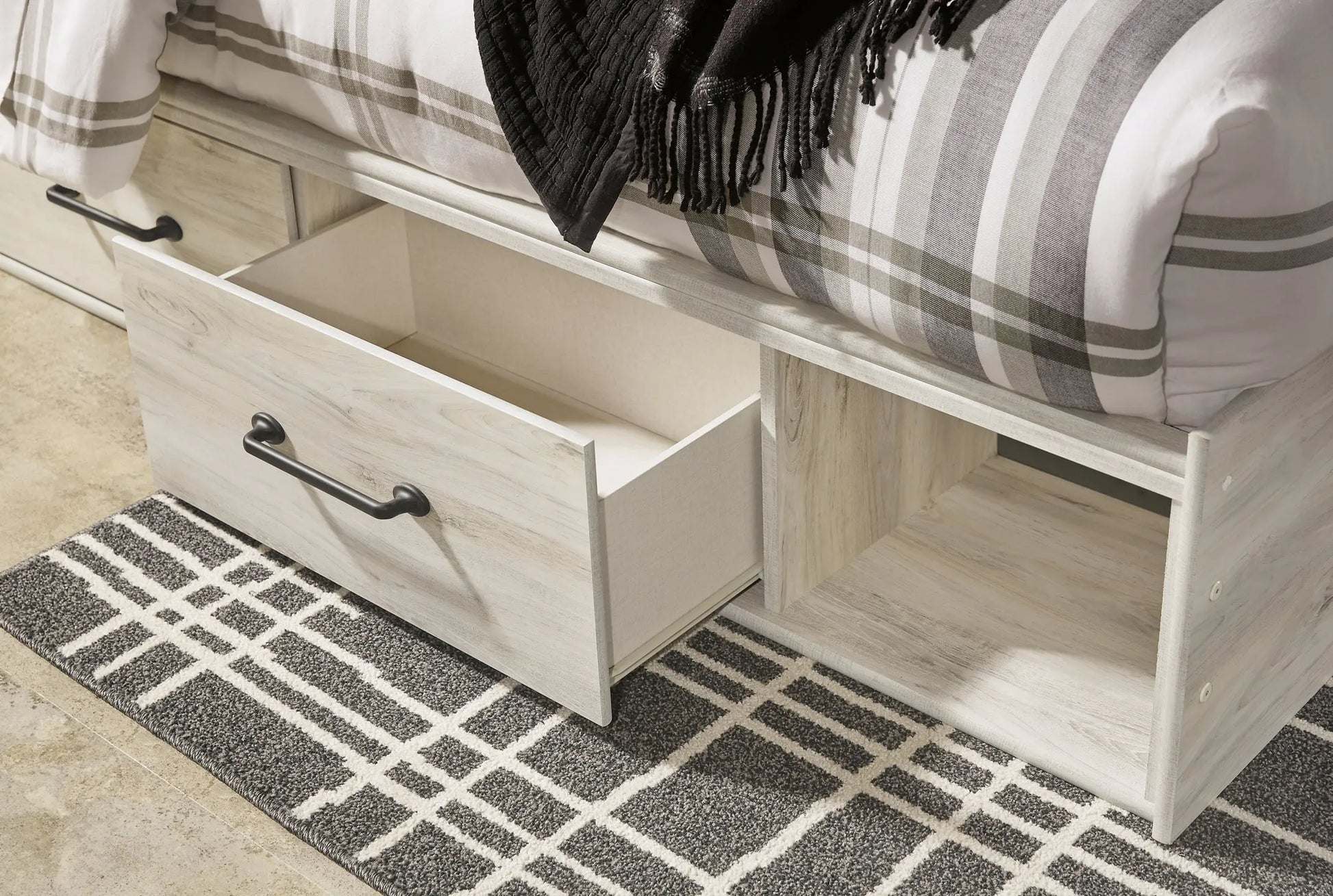 Cambeck King Panel Bed with 4 Storage Drawers with Mirrored Dresser, Chest and Nightstand at Lee Furniture, NC
