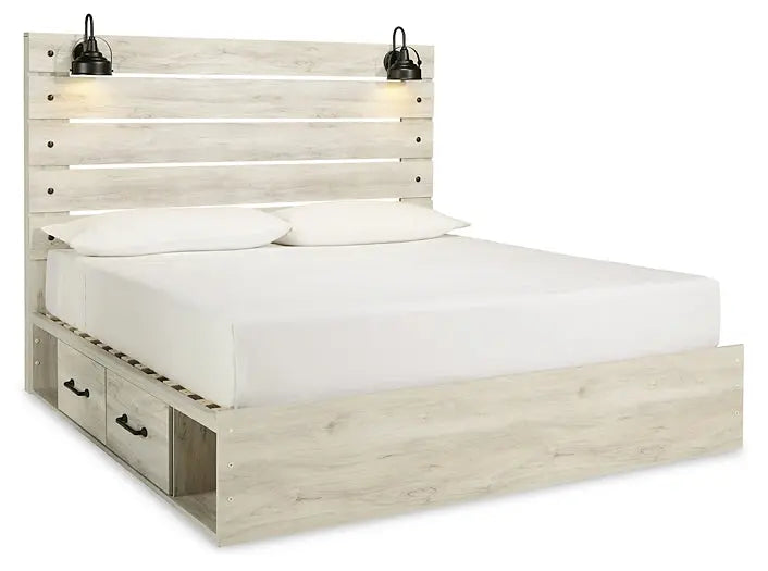 Cambeck King Panel Bed with 4 Storage Drawers with Mirrored Dresser, Chest and Nightstand at Lee Furniture, NC
