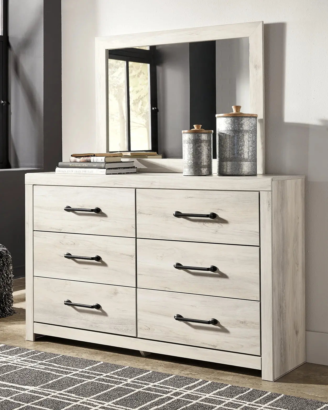 Cambeck King Panel Bed with 4 Storage Drawers with Mirrored Dresser and 2 Nightstands at Lee Furniture, NC