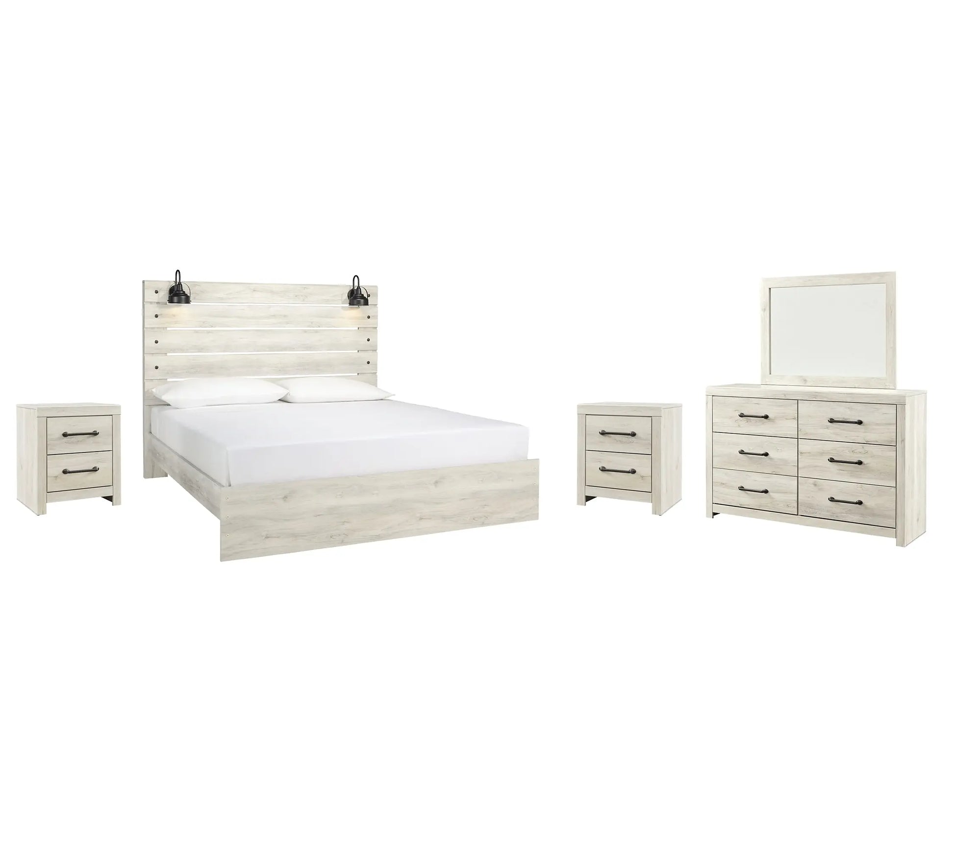 Cambeck King Panel Bed with Mirrored Dresser and 2 Nightstands at Lee Furniture, NC