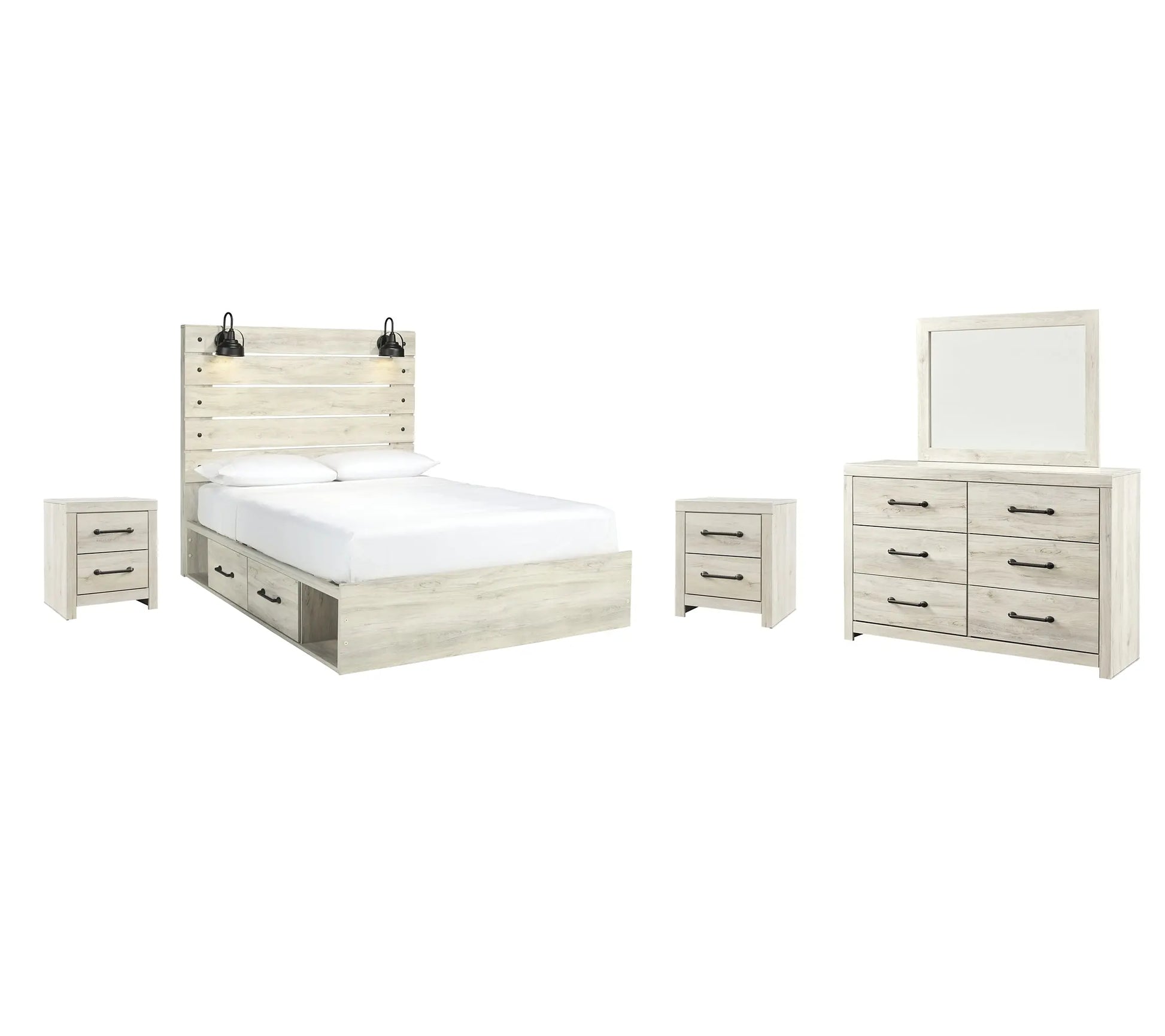 Cambeck Panel Bed With 2 Storage Drawers With Mirrored Dresser And 2 Nightstands at Lee Furniture, NC