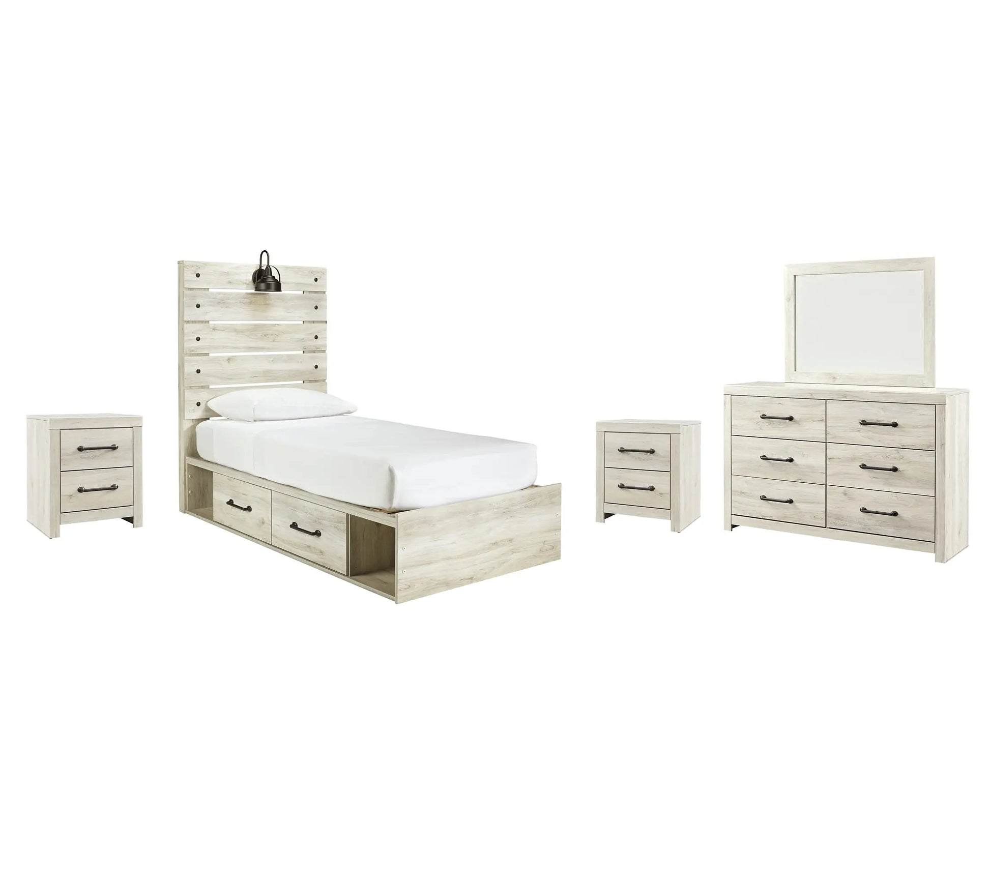 Cambeck Panel Bed With 2 Storage Drawers With Mirrored Dresser And 2 Nightstands at Lee Furniture, NC
