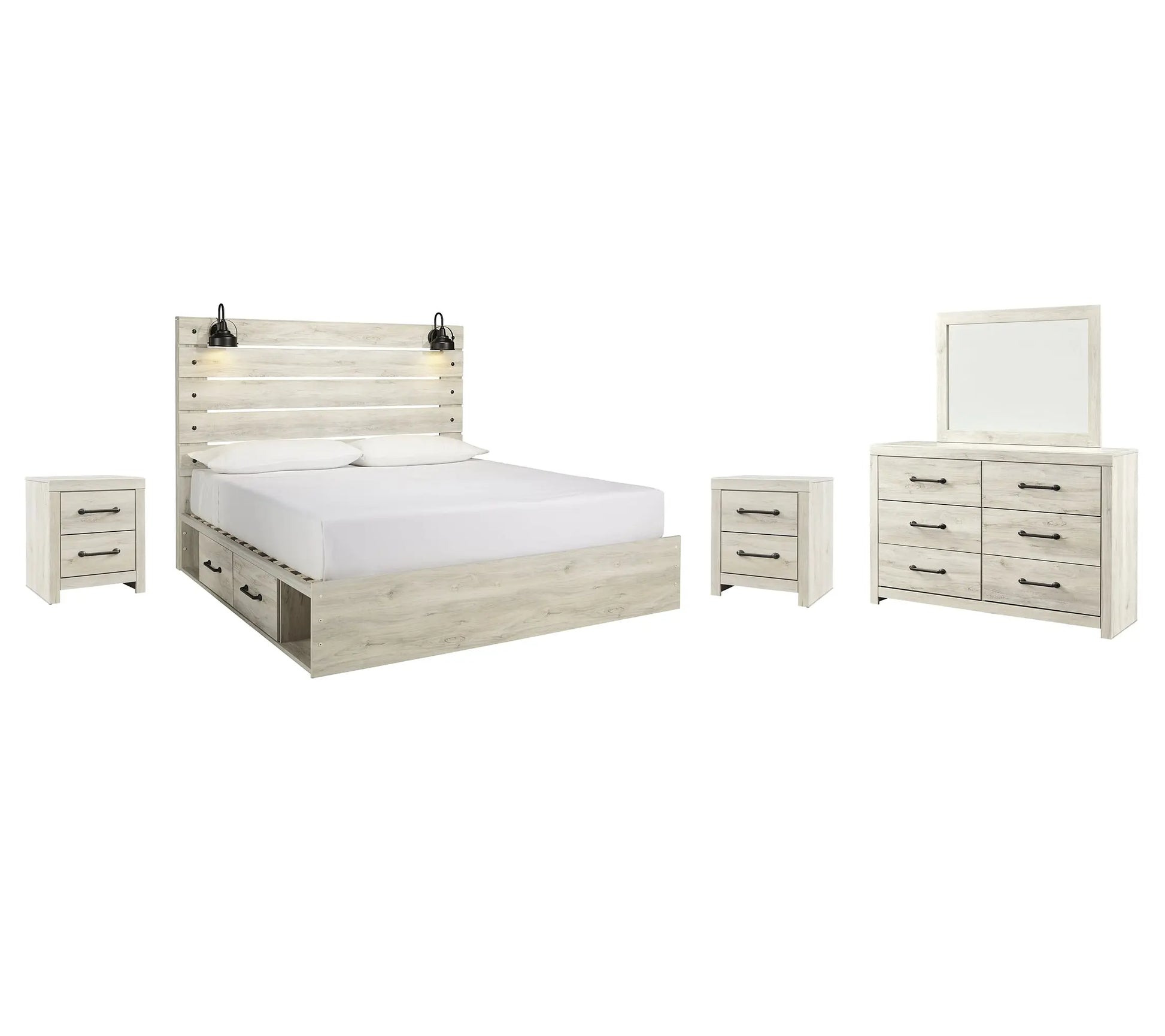 Cambeck Panel Bed With 2 Storage Drawers With Mirrored Dresser And 2 Nightstands at Lee Furniture, NC