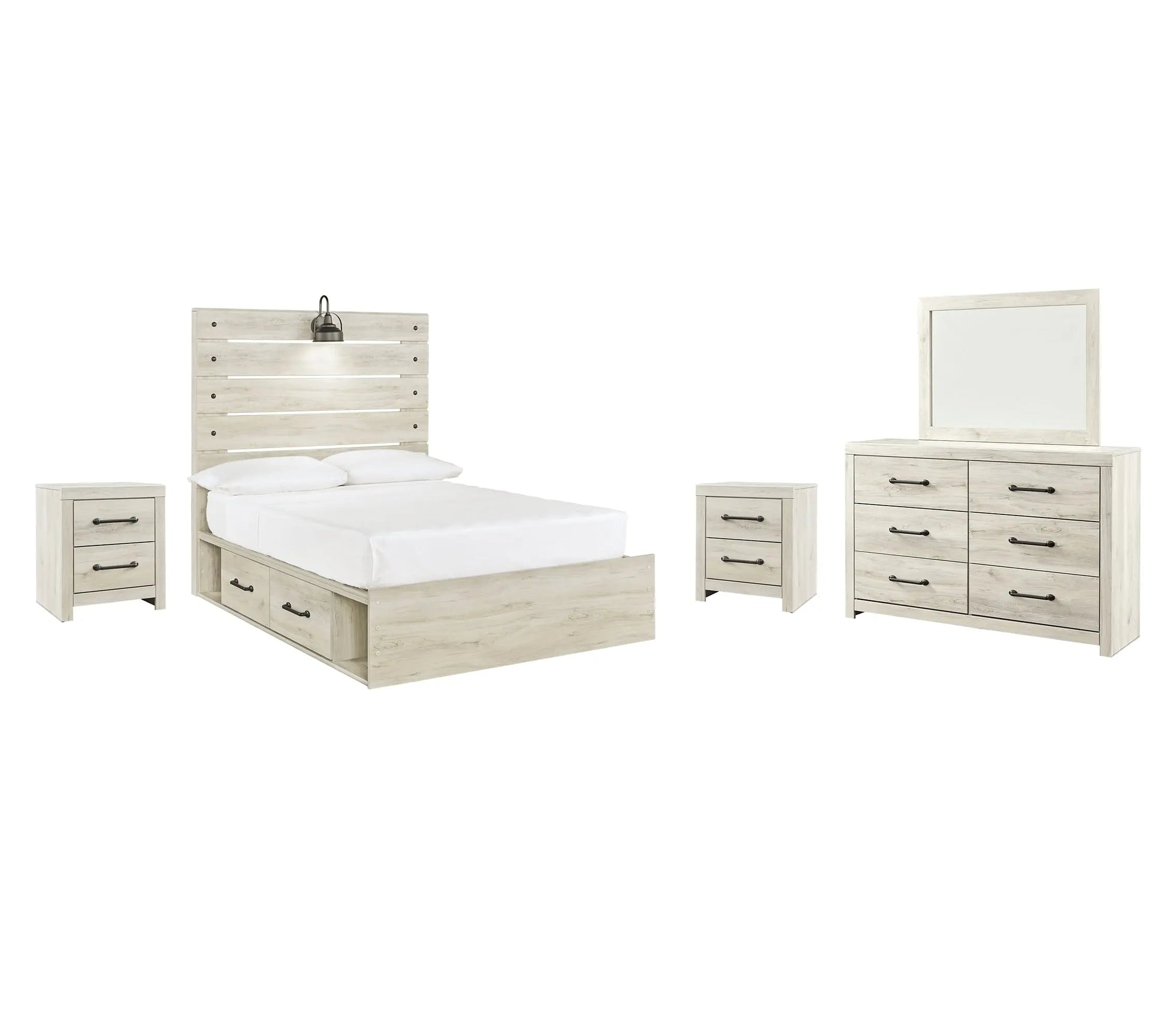 Cambeck Panel Bed With 2 Storage Drawers With Mirrored Dresser And 2 Nightstands at Lee Furniture, NC