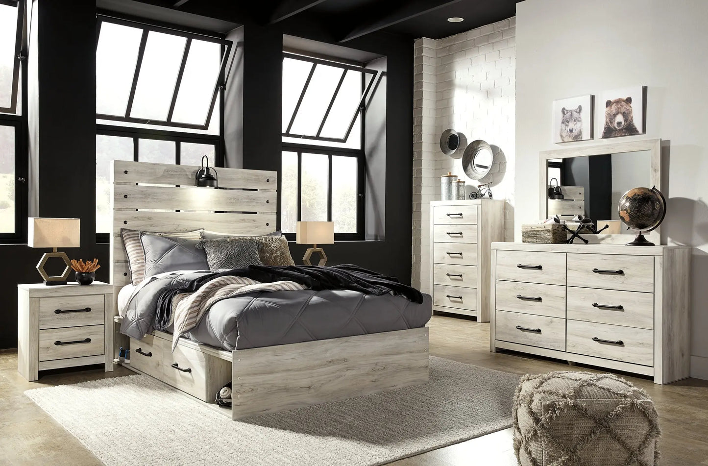Cambeck Panel Bed With 2 Storage Drawers With Mirrored Dresser, Chest And 2 Nightstands at Lee Furniture, NC
