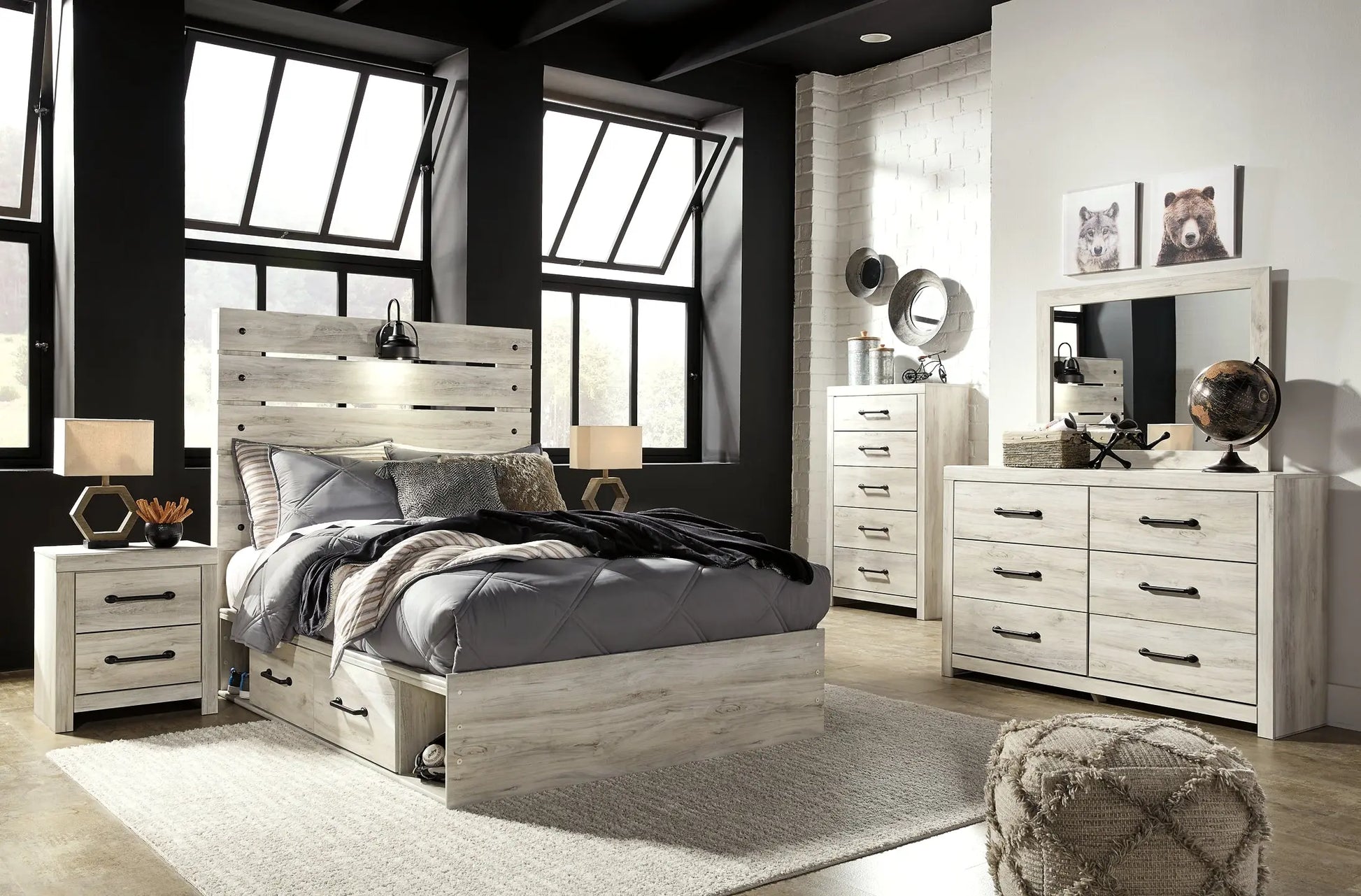 Cambeck Panel Bed With 2 Storage Drawers With Mirrored Dresser, Chest And 2 Nightstands at Lee Furniture, NC