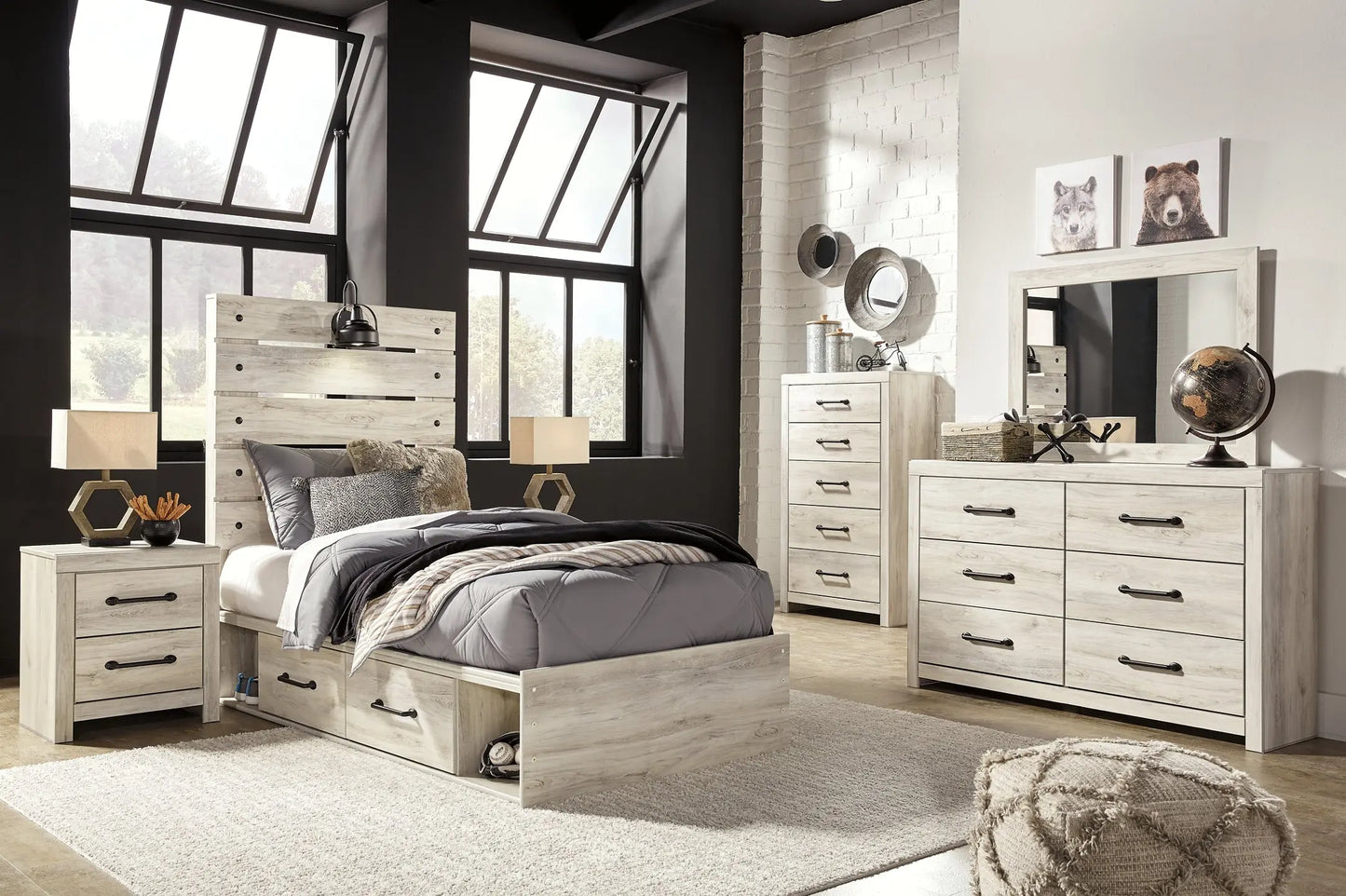 Cambeck Panel Bed With 2 Storage Drawers With Mirrored Dresser, Chest And 2 Nightstands at Lee Furniture, NC