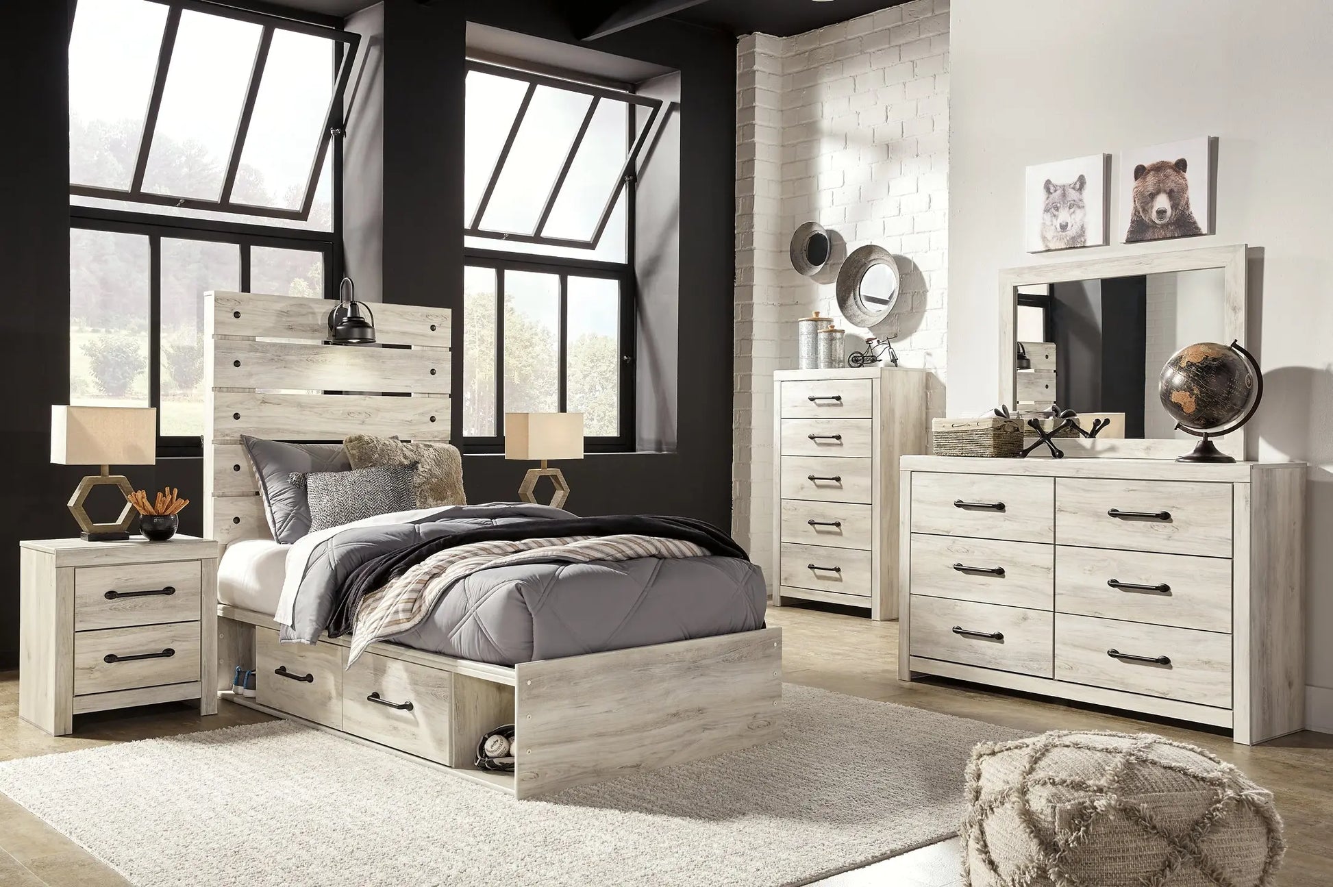 Cambeck Panel Bed With 2 Storage Drawers With Mirrored Dresser, Chest And 2 Nightstands at Lee Furniture, NC