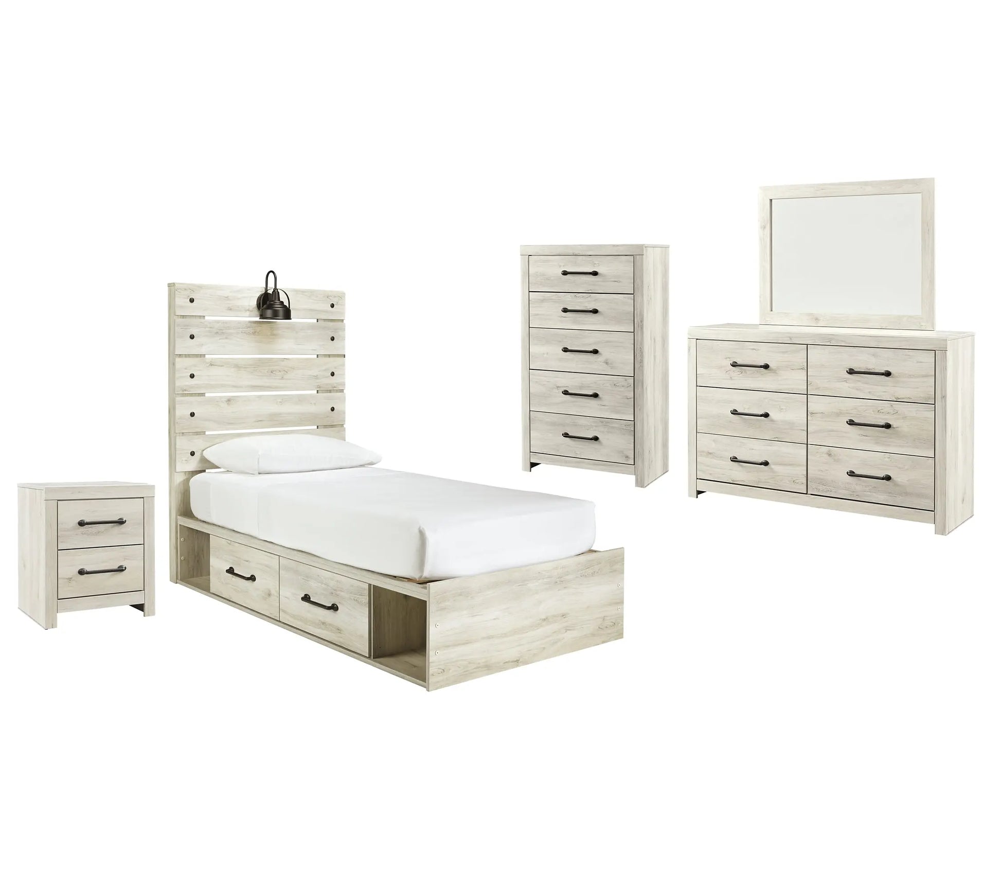Cambeck Panel Bed With 2 Storage Drawers With Mirrored Dresser, Chest And Nightstand at Lee Furniture, NC