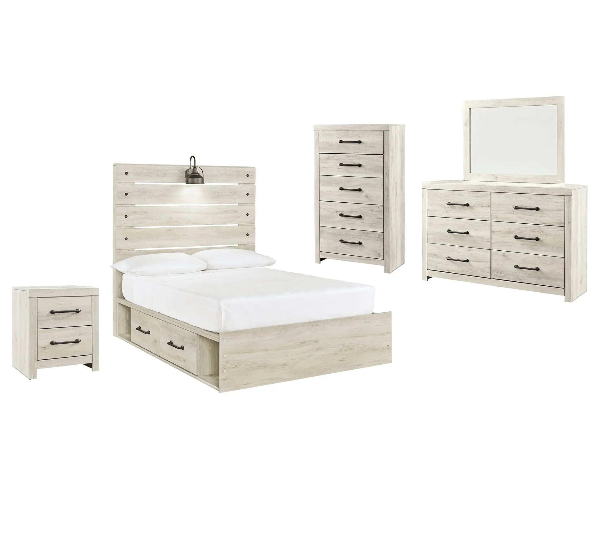 Cambeck Panel Bed With 2 Storage Drawers With Mirrored Dresser, Chest And Nightstand at Lee Furniture, NC