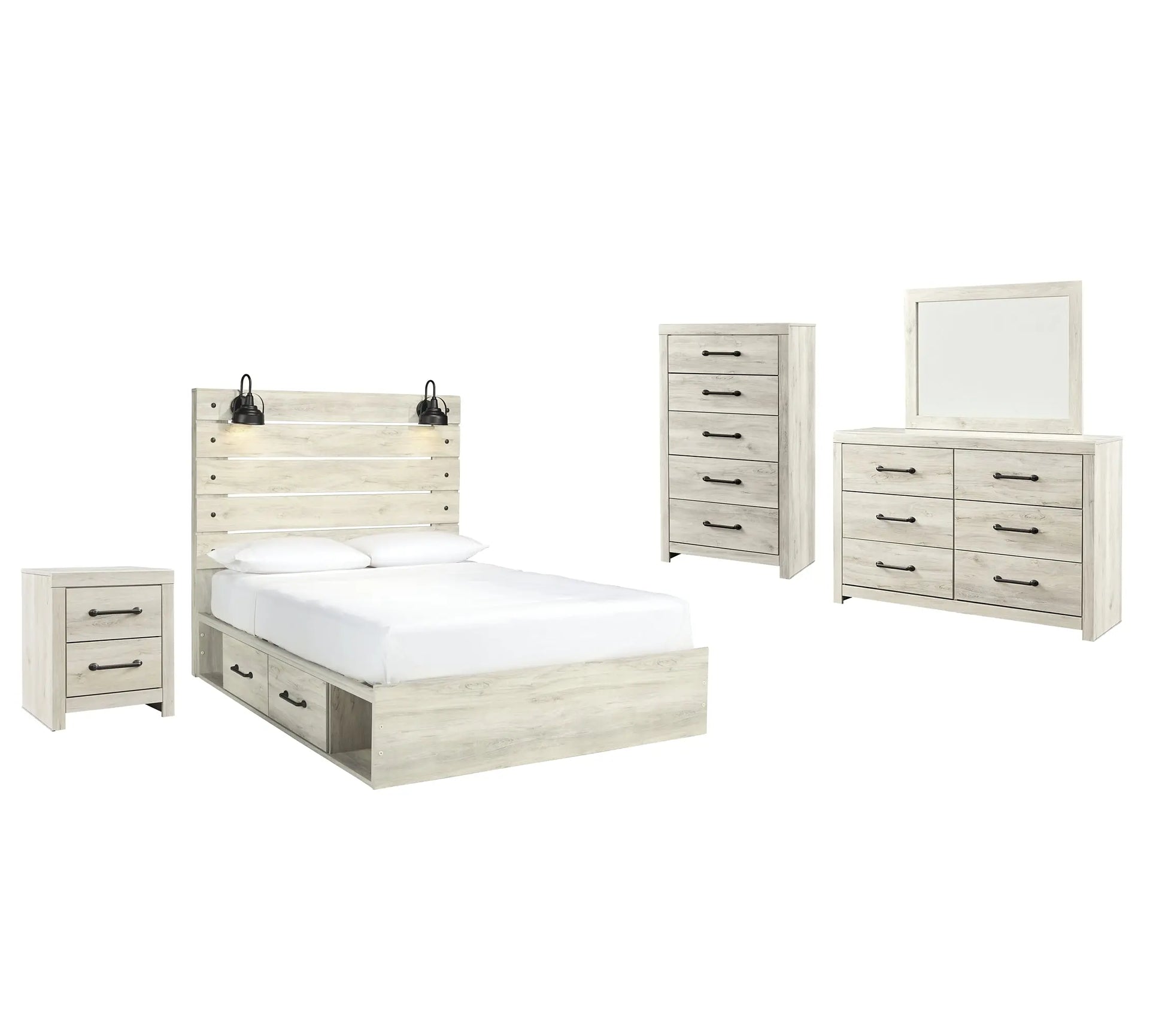 Cambeck Panel Bed With 2 Storage Drawers With Mirrored Dresser, Chest And Nightstand at Lee Furniture, NC