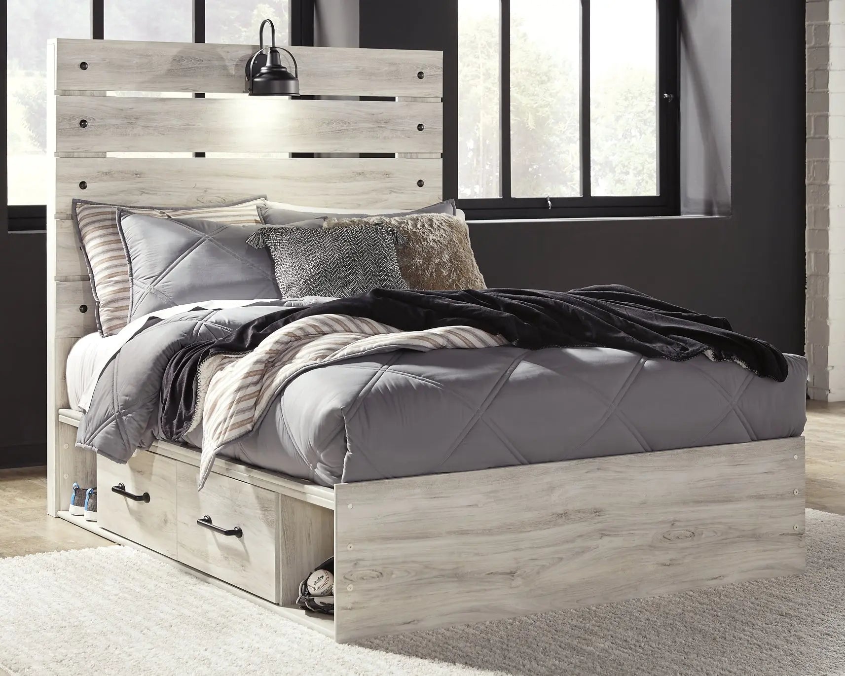 Cambeck Panel Bed With 2 Storage Drawers With Mirrored Dresser at Lee Furniture, NC