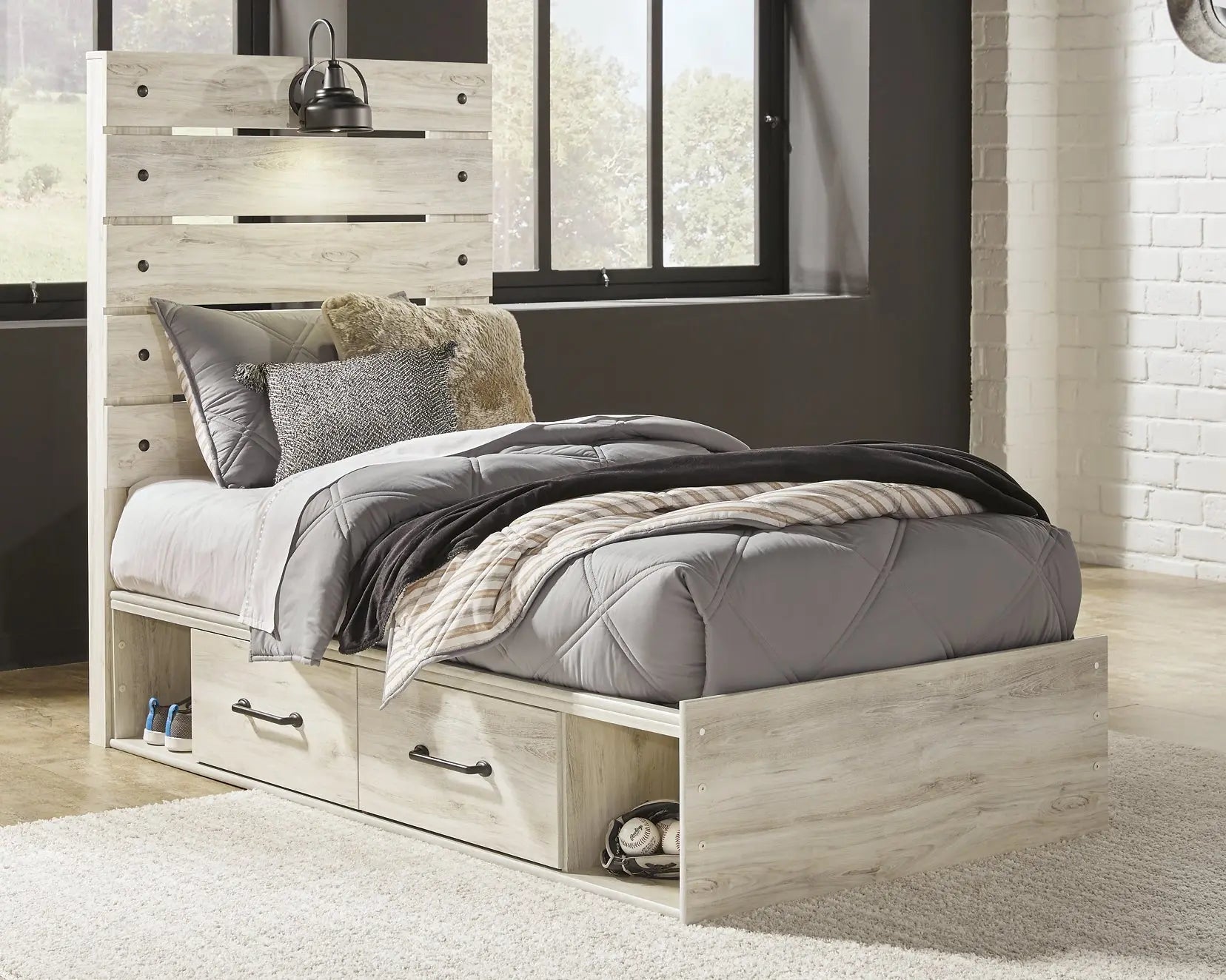 Cambeck Panel Bed With 2 Storage Drawers With Mirrored Dresser at Lee Furniture, NC