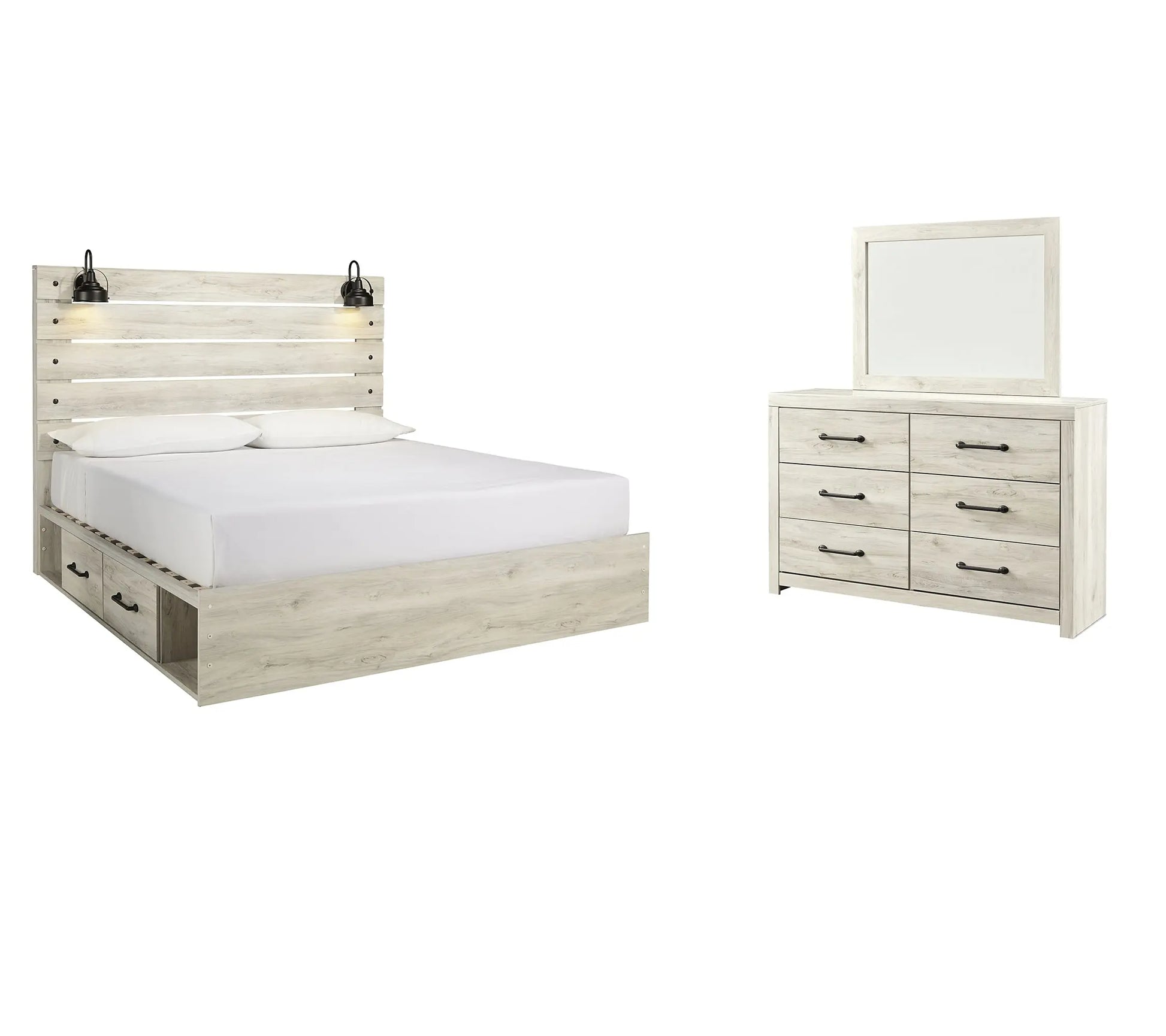Cambeck Panel Bed With 2 Storage Drawers With Mirrored Dresser at Lee Furniture, NC