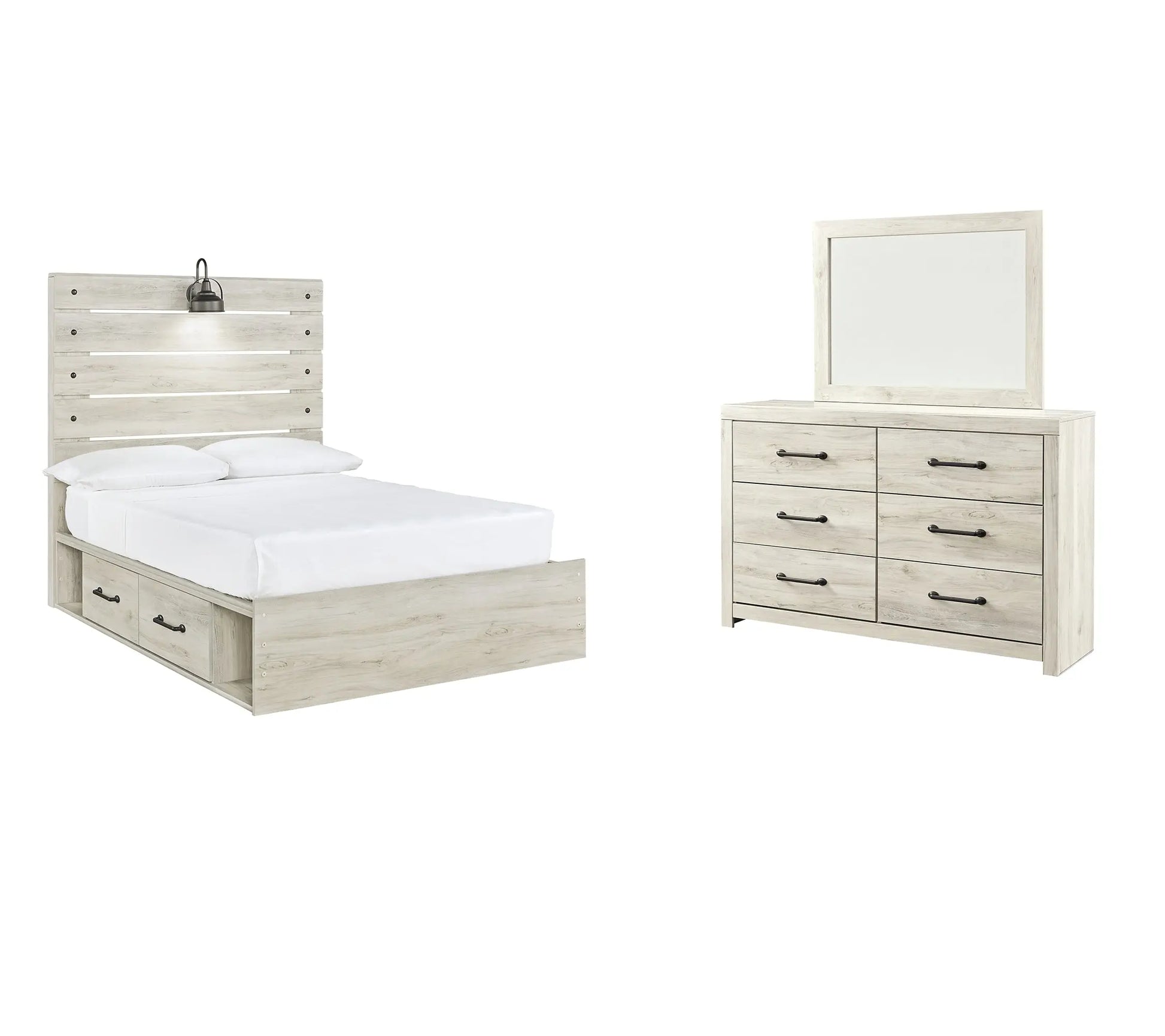 Cambeck Panel Bed With 2 Storage Drawers With Mirrored Dresser at Lee Furniture, NC
