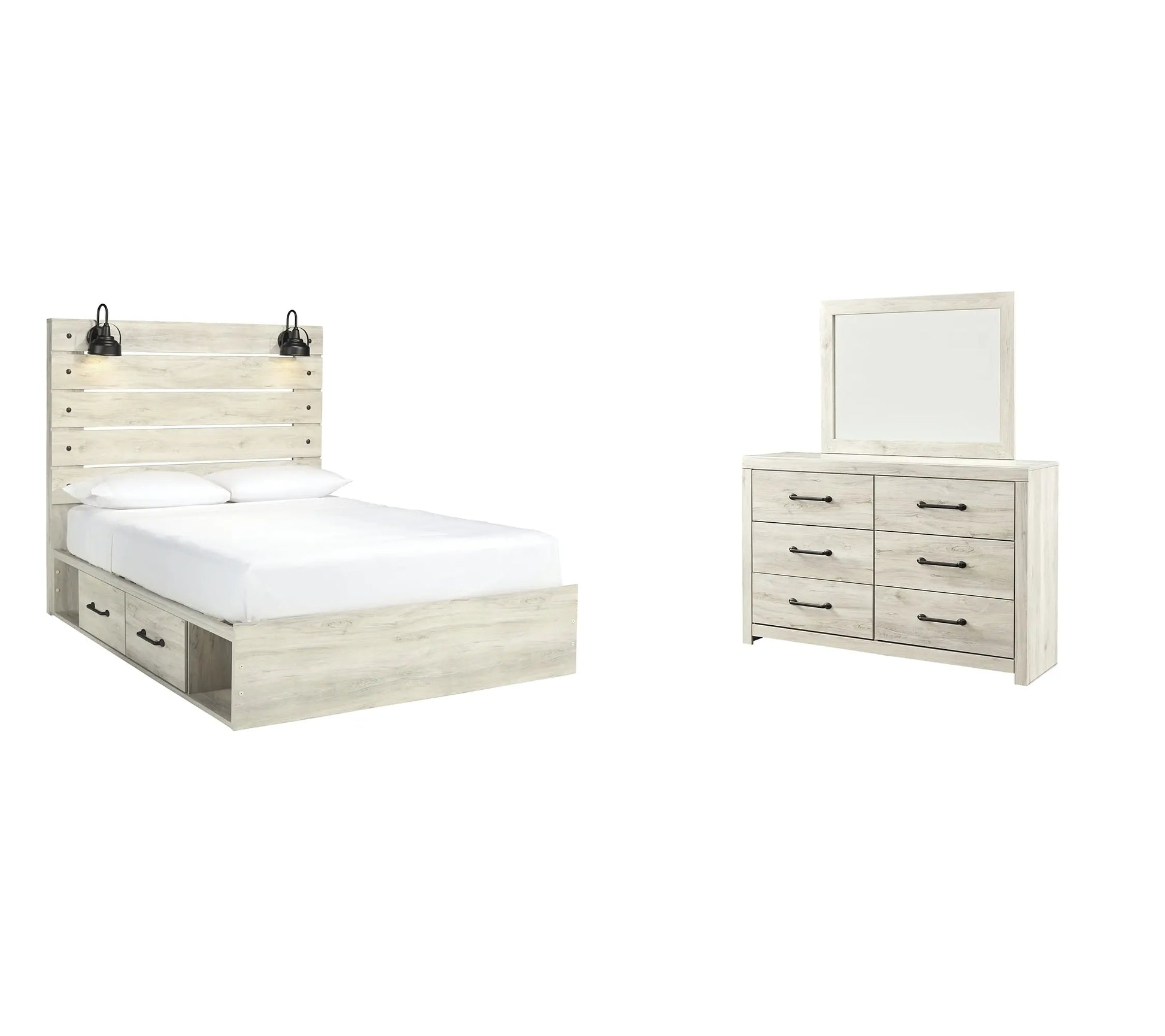 Cambeck Panel Bed With 2 Storage Drawers With Mirrored Dresser at Lee Furniture, NC