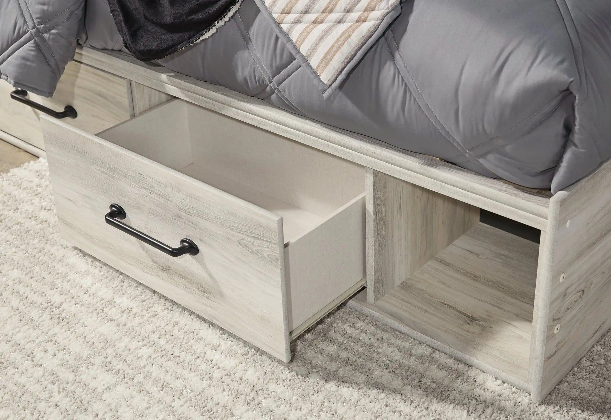 Cambeck Panel Bed With 4 Storage Drawers With Mirrored Dresser And 2 Nightstands at Lee Furniture, NC