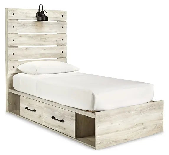 Cambeck Panel Bed With 4 Storage Drawers With Mirrored Dresser And 2 Nightstands at Lee Furniture, NC