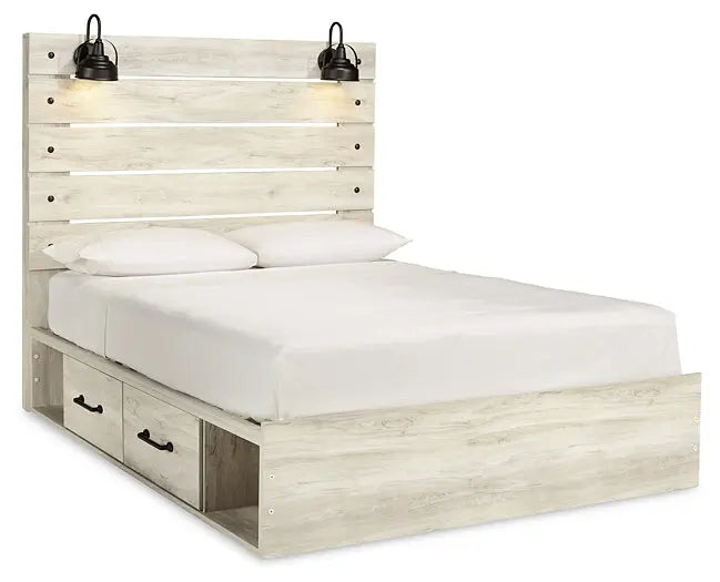 Cambeck Queen Panel Bed with 4 Storage Drawers with Mirrored Dresser, Chest and 2 Nightstands at Lee Furniture, NC
