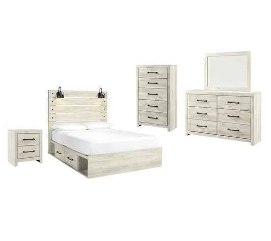 Cambeck Queen Panel Bed with 4 Storage Drawers with Mirrored Dresser, Chest and Nightstand at Lee Furniture, NC