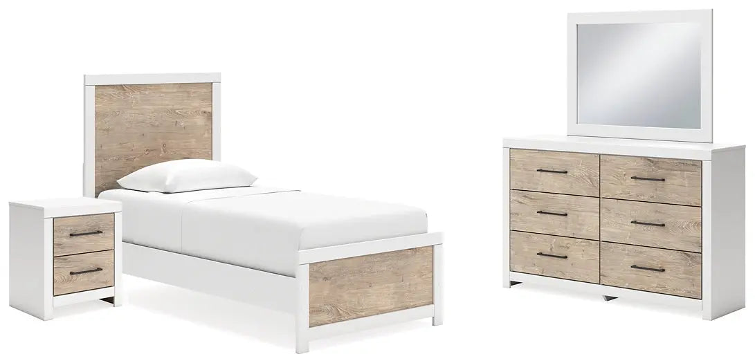 Charbitt Twin Panel Bed with Mirrored Dresser and Nightstand at Lee Furniture, NC