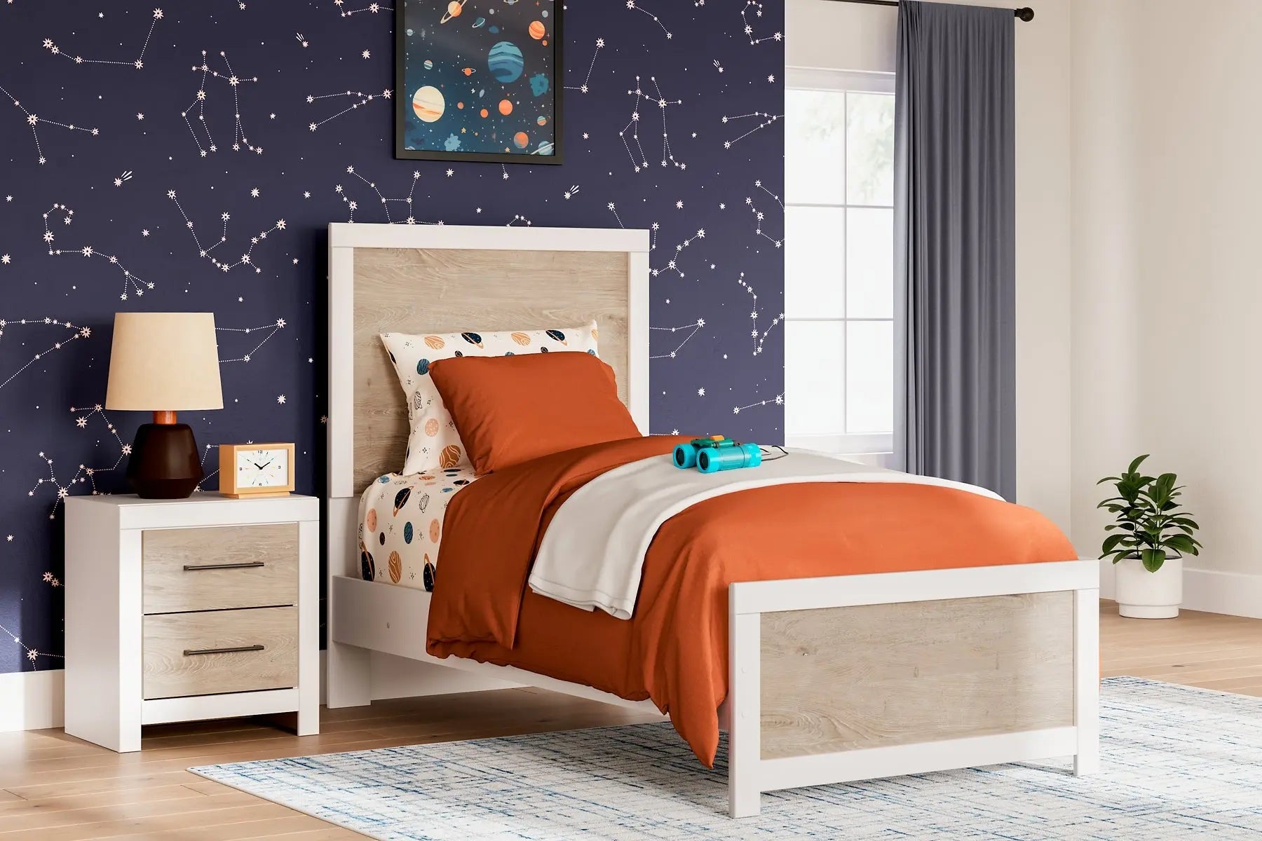 Charbitt Twin Panel Bed with Mirrored Dresser and Nightstand at Lee Furniture, NC