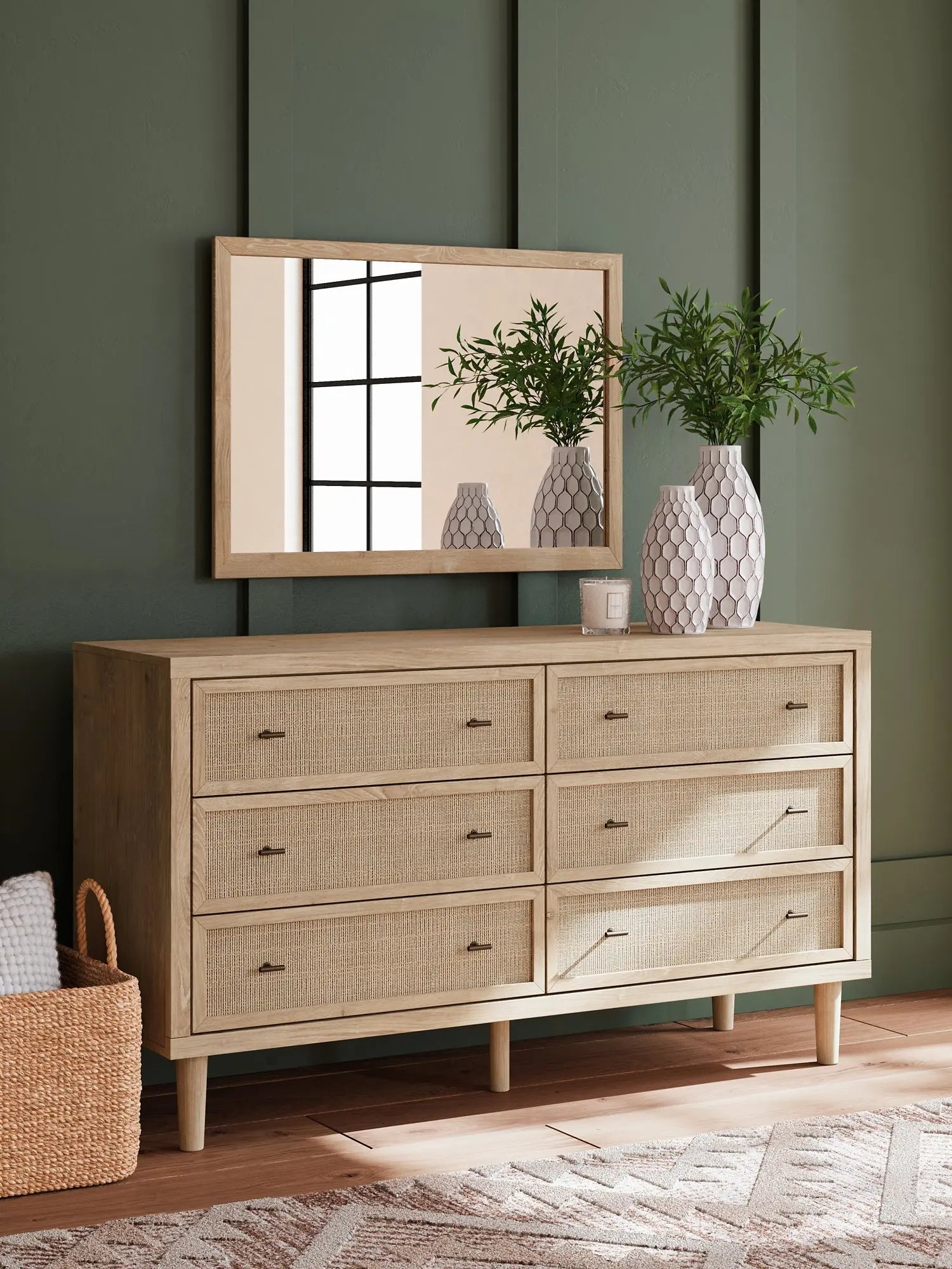 Cielden King Panel Headboard with Mirrored Dresser and 2 Nightstands at Lee Furniture, NC