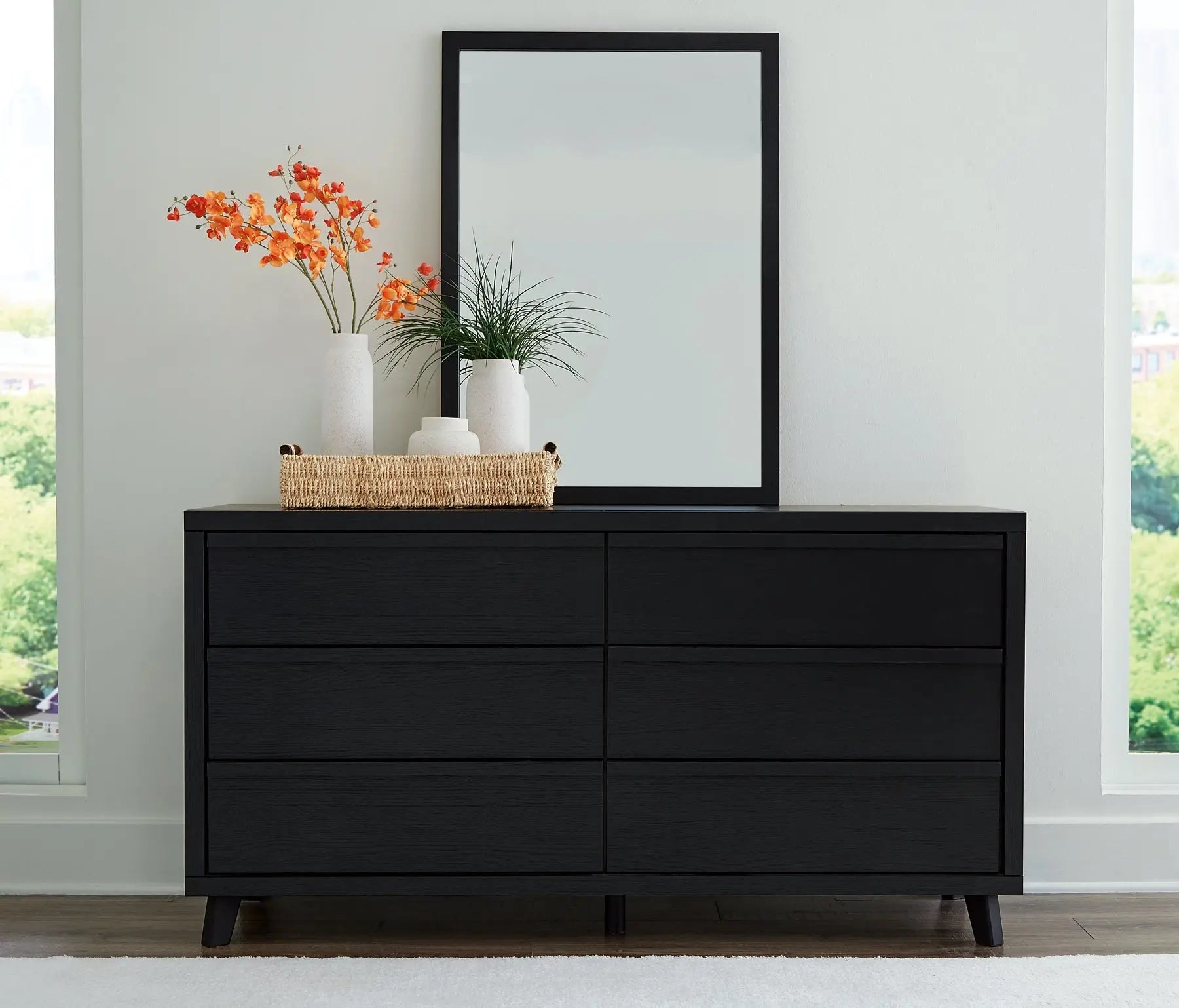 Danziar Queen Panel Bed with Mirrored Dresser and Chest at Lee Furniture, NC