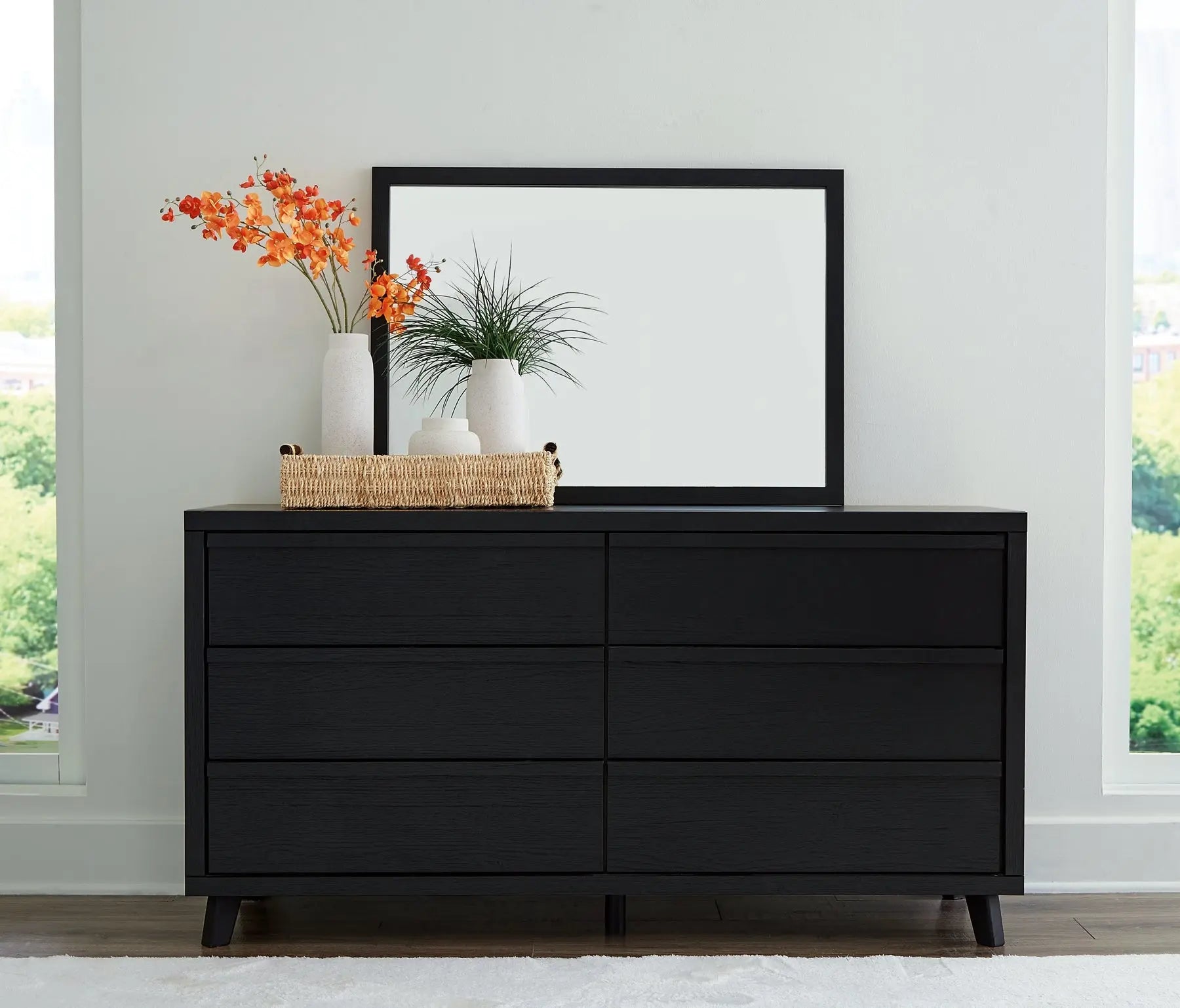 Danziar Queen Panel Bed with Mirrored Dresser and Chest at Lee Furniture, NC
