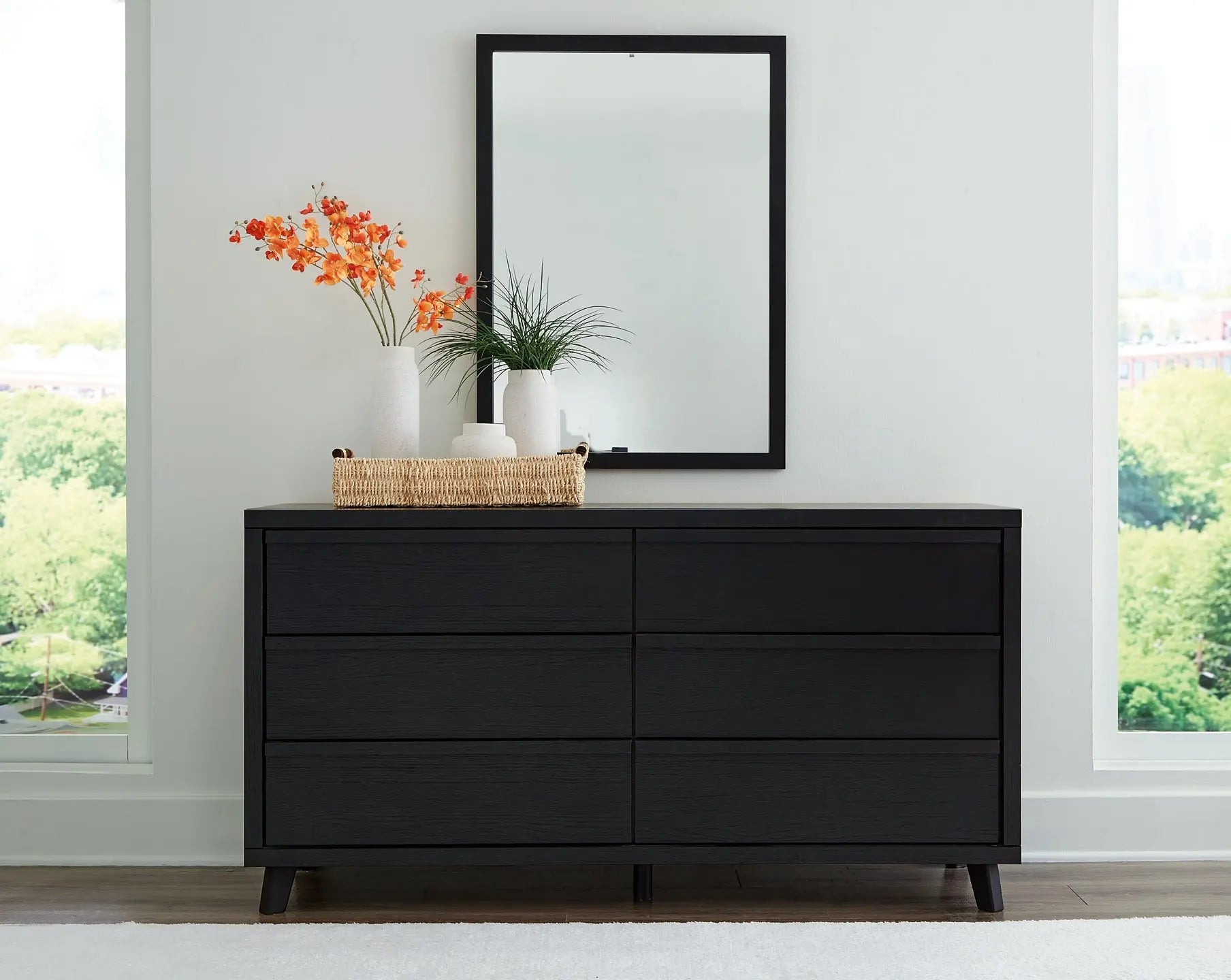 Danziar Queen Panel Bed with Mirrored Dresser and Chest at Lee Furniture, NC