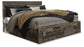 Derekson King Panel Bed with 6 Storage Drawers with Mirrored Dresser, Chest and 2 Nightstands at Lee Furniture, NC