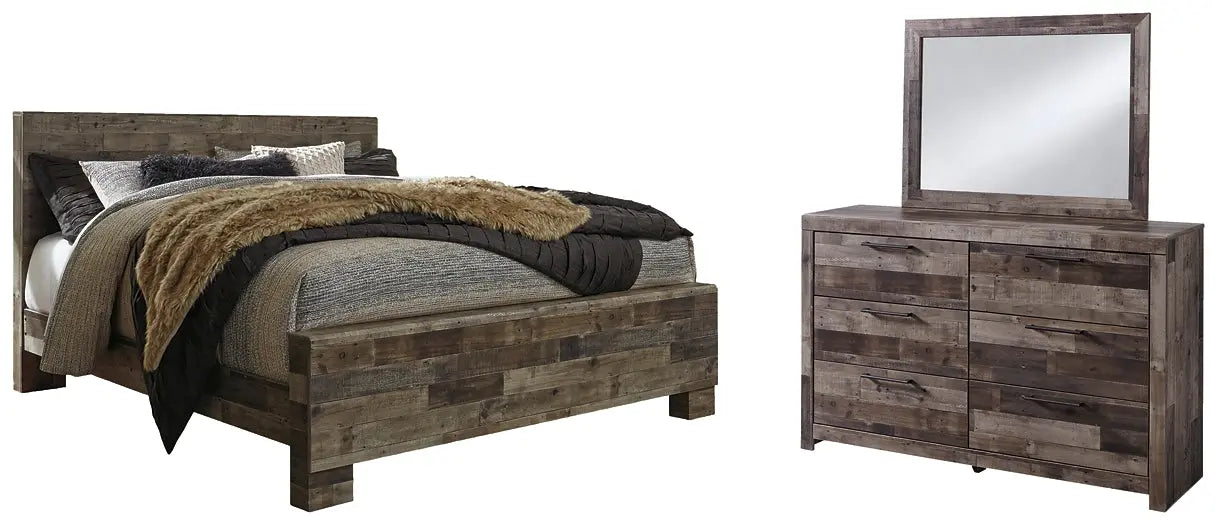 Derekson King Panel Bed with Mirrored Dresser at Lee Furniture, NC