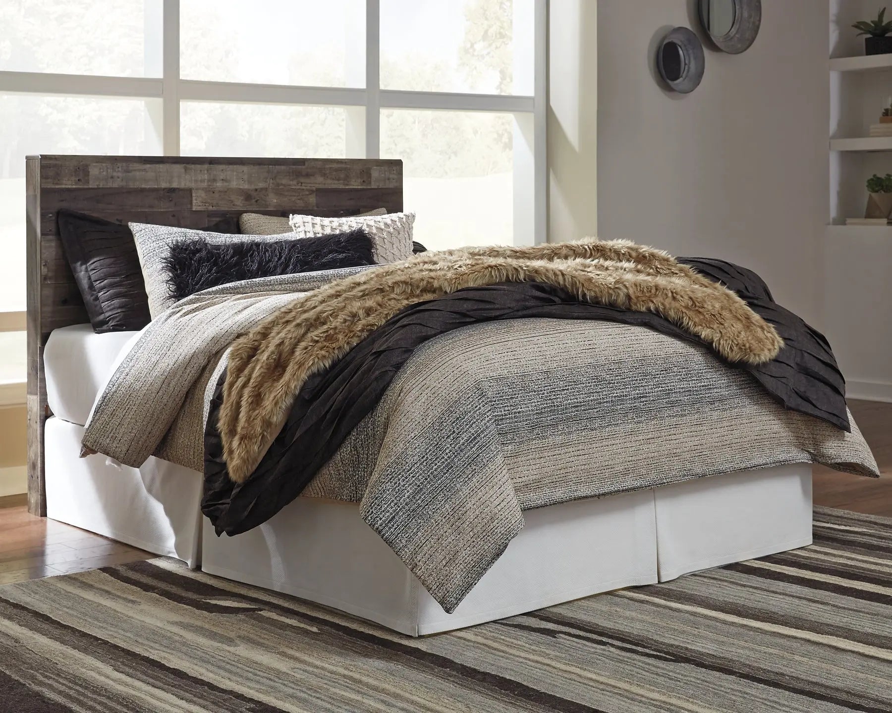 Derekson Queen/Full Panel Headboard with Mirrored Dresser and Chest at Lee Furniture, NC