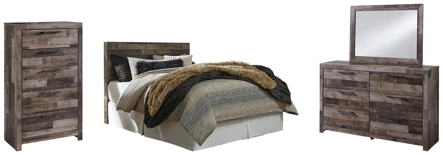 Derekson Queen/Full Panel Headboard with Mirrored Dresser and Chest at Lee Furniture, NC