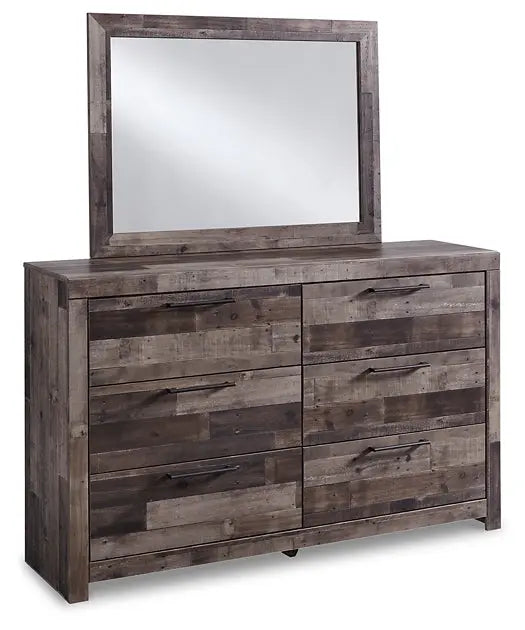 Derekson Queen Panel Bed with 2 Storage Drawers with Mirrored Dresser, Chest and Nightstand at Lee Furniture, NC