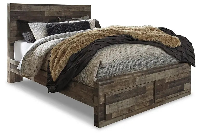 Derekson Queen Panel Bed with 2 Storage Drawers with Mirrored Dresser, Chest and Nightstand at Lee Furniture, NC