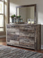 Derekson Queen Panel Bed with 6 Storage Drawers with Mirrored Dresser and 2 Nightstands at Lee Furniture, NC