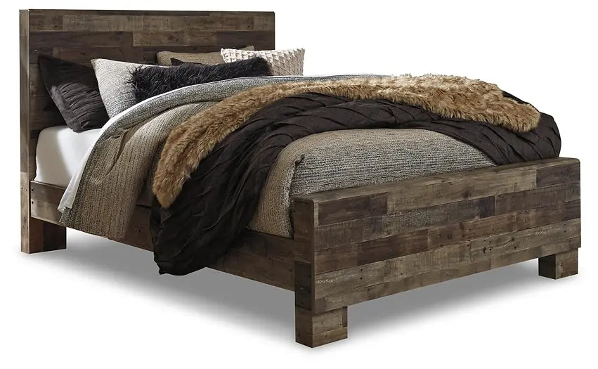 Derekson Queen Panel Bed with Mirrored Dresser and 2 Nightstands at Lee Furniture, NC