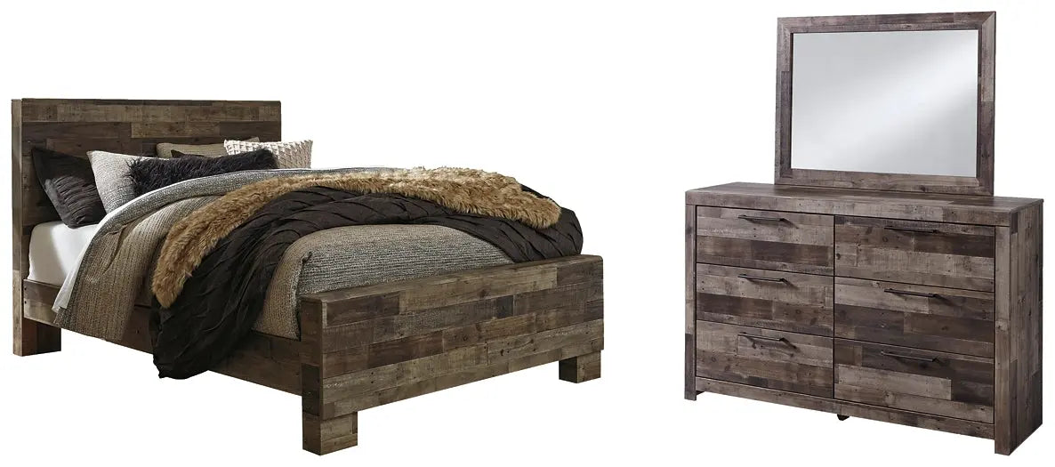 Derekson Queen Panel Bed with Mirrored Dresser at Lee Furniture, NC