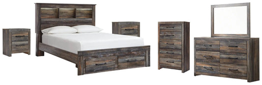 Drystan Bookcase Bed With 2 Storage Drawers With Mirrored Dresser, Chest And 2 Nightstands at Lee Furniture, NC
