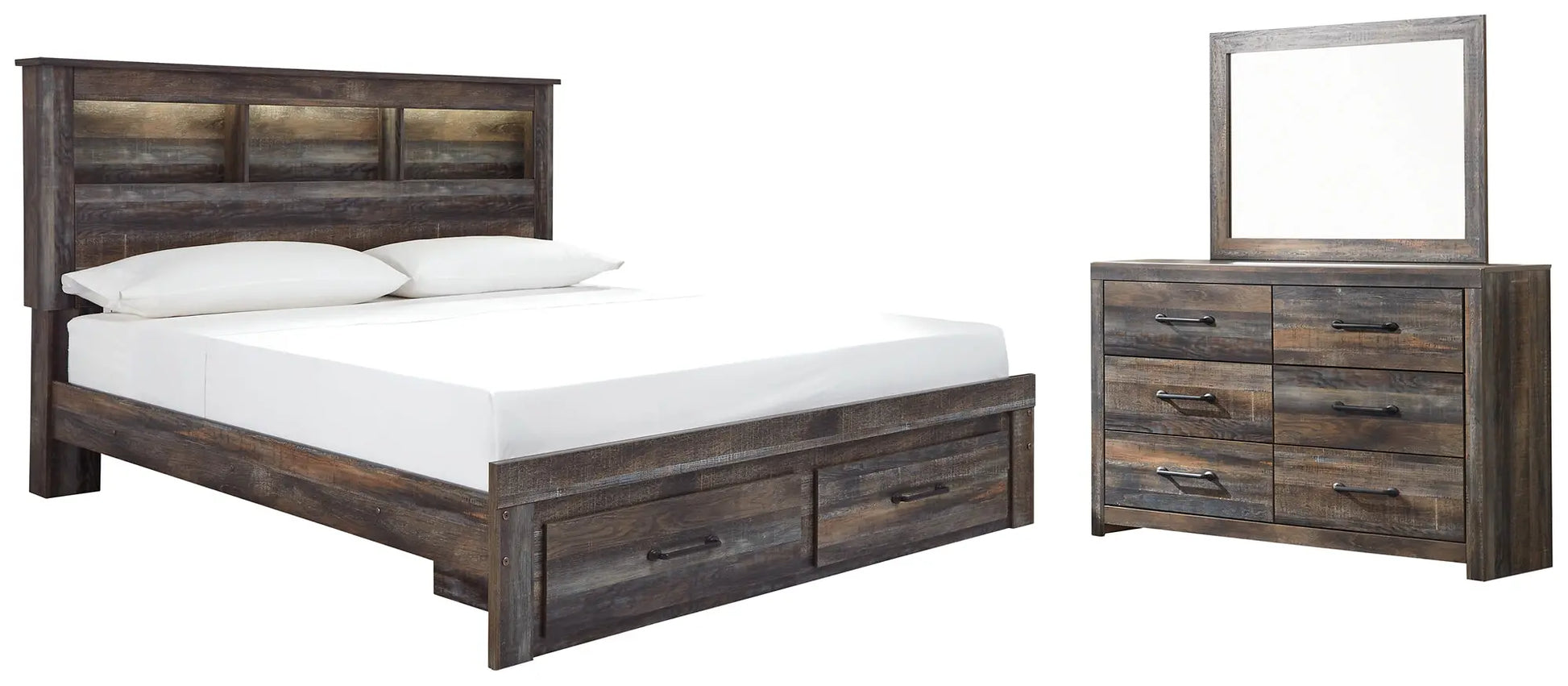 Drystan Bookcase Bed With 2 Storage Drawers With Mirrored Dresser at Lee Furniture, NC