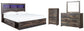 Drystan King Bookcase Bed with 2 Storage Drawers with Mirrored Dresser and Chest at Lee Furniture, NC